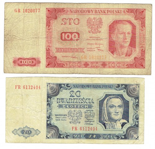 PRL, zestaw banknotów Zestaw 2 banknotów w obiegowych stanach zachowania. Ciekaw...