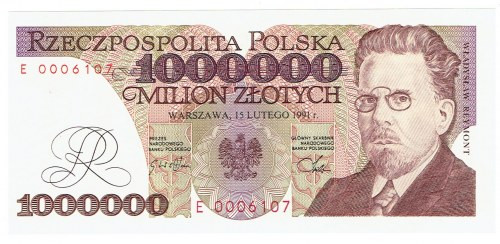 1 mln złotych 1991 E 0006107 Wyśmienicie zachowany okazowy egzemplarz o idealnej...