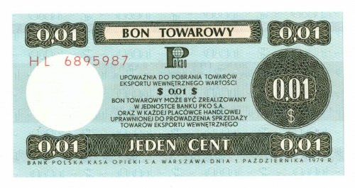 Pewex, Bon Towarowy, 1 cent 1979 - HL Egzemplarz w emisyjnym stanie zachowania ...