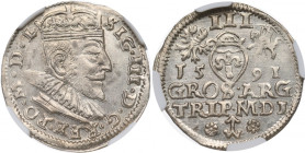 Sigismund III, 3 groschen 1592, Vilnius - NGC MS63 MAX R
