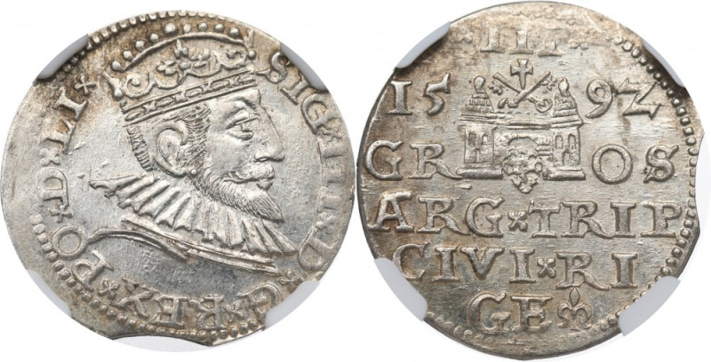 Sigismund III, 3 groschen 1595, Riga Wyselekcjonowany, menniczy egzemplarz, z pi...