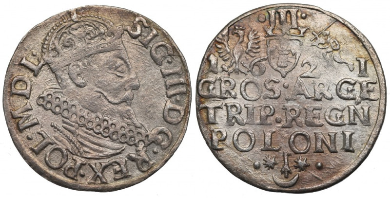 Sigismund III, 3 groschen 1621, Cracow Piękny egzemplarz wybity czyszczonymi ste...