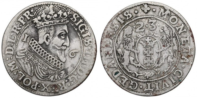 Sigismund III, 18 groschen 1623, Danzig Obiegowy, czytelny egzemplarz. Reference...