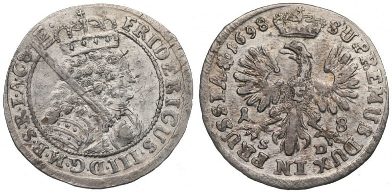 Germany Preussen, 18 groscehn 1698, Konigsberg Piękny, okołomenniczy egzemplarz....