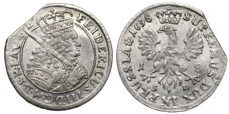 Germany Preussen, 18 groscehn 1698, Konigsberg Piękny, okołomenniczy egzemplarz....