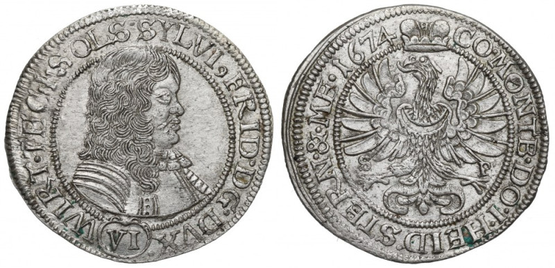 Schlesien, Duchy of Oels, Silvius Friedrich, 6 kreuzer 1674 Wyśmienity, okołomen...