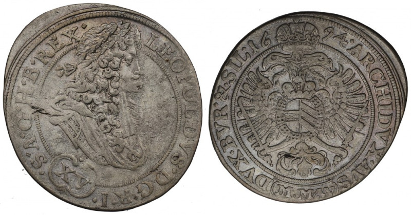 Schlesien under Habsburg, Leopold I, 15 kreuzer 1694, Breslau Ładny egzemplarz. ...