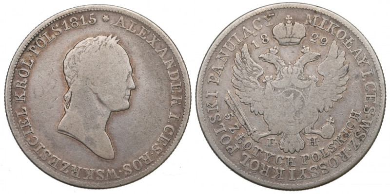 Kingdom of Poland, Nicholas I, 5 zloty 1829 Naturalny czytelny egzemplarz. Awers...