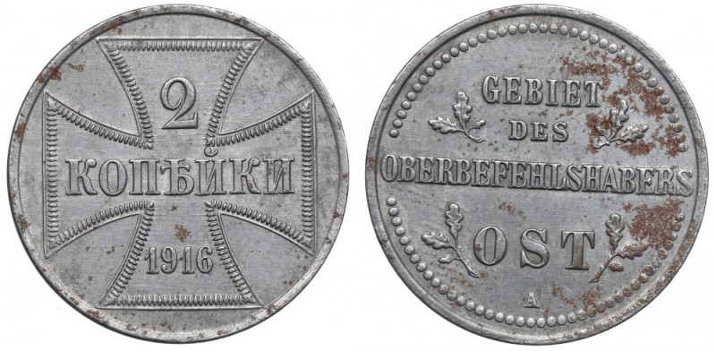 Ober-Ost, 2 kopiejki 1916 A, Berlin Bardzo ładny egzemplarz. Patyna, nalot. 
Gr...