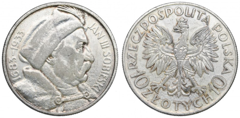 II Republic of Poland, 10 zloty 1933 Sobieski Obiegowy egzemplarz z uszkodzeniam...