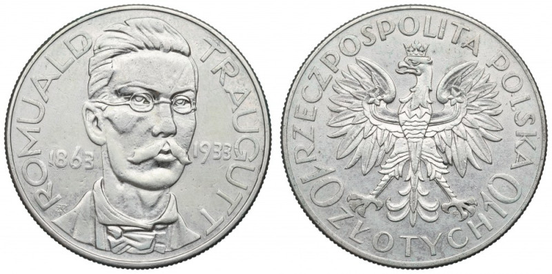 II RP, 10 złotych 1933 Traugutt Egzemplarz o bardzo ładnych detalach. Uszkodzeni...