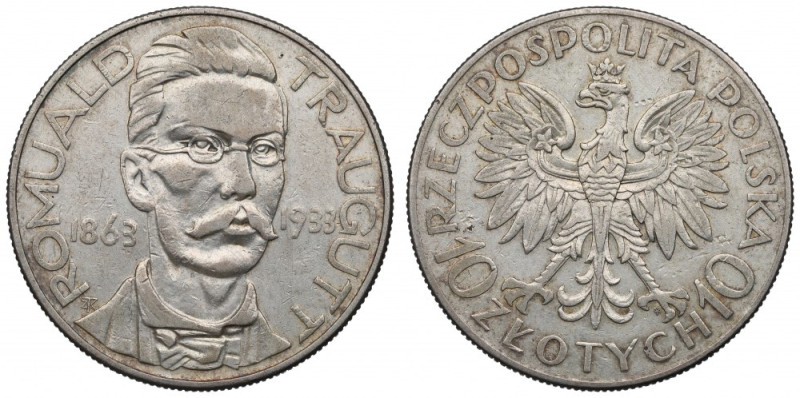 II RP, 10 złotych 1933 Traugutt Egzemplarz z niezłymi detalami, rysy i skaleczen...