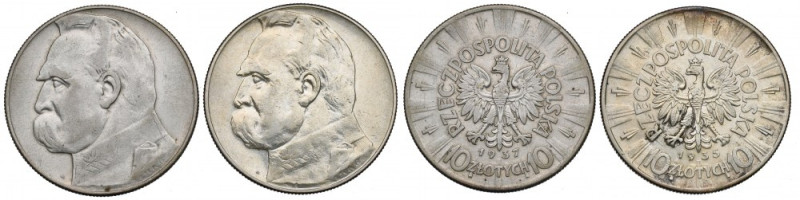 II RP, Zestaw 10 złotych 1935-37 Piłsudski Obiegowe egzemplarze. 

Polen, Pola...