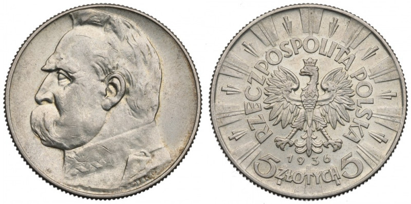 II Republic of Poland, 5 zloty 1936 Pilsudski Egzemplarz o bardzo ładnych detala...