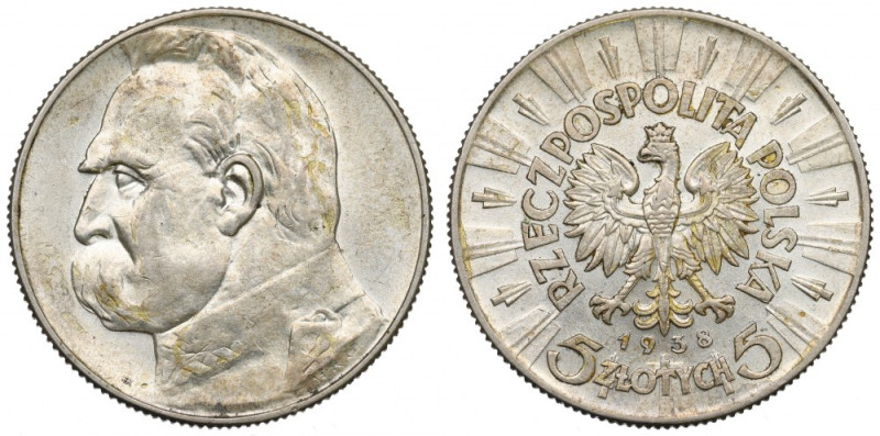 II Republic of Poland, 5 zloty 1938 Pilsudski Ładny, obiegowy egzemplarz. Refere...