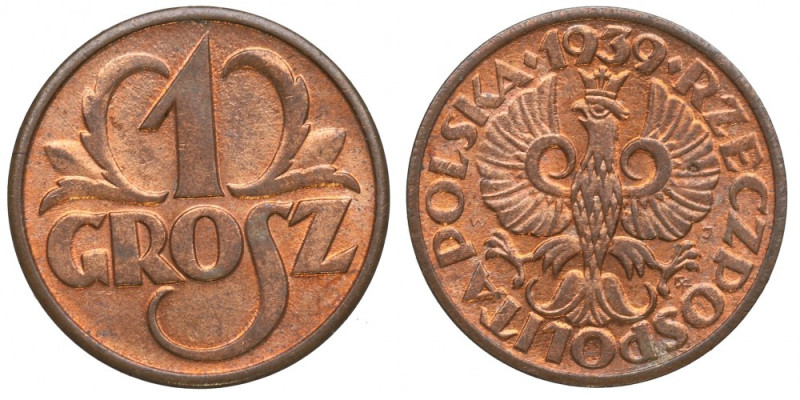 II RP, 1 grosz 1939 Piękny egzemplarz. 
Grade: UNC/AU 

Polen, Poland