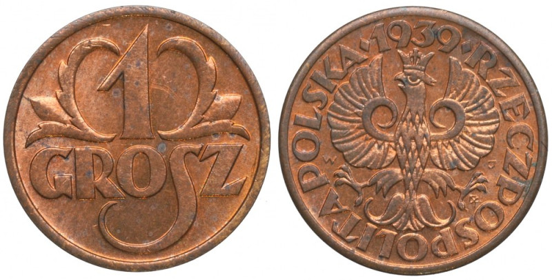 II RP, 1 grosz 1939 Piękny egzemplarz. 
Grade: UNC/AU 

Polen, Poland