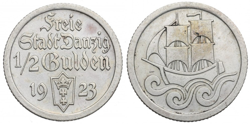 Free City of Danzig, 1/2 gulden 1923 Obiegowy egzemplarz. Reference: Parchimowic...