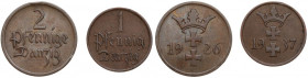Wolne Miasto Gdańsk, Zestaw 1-2 fenigi 1926-37