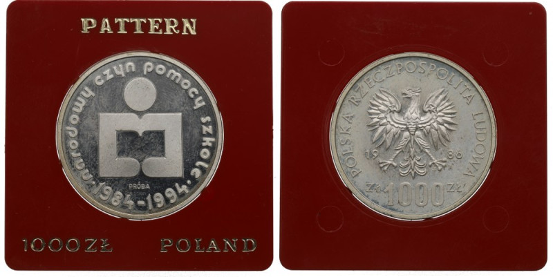 PRL, 1.000 złotych 1986 Próba Próba w srebrze. Rysy w tle. 
Grade: Proof- 

P...