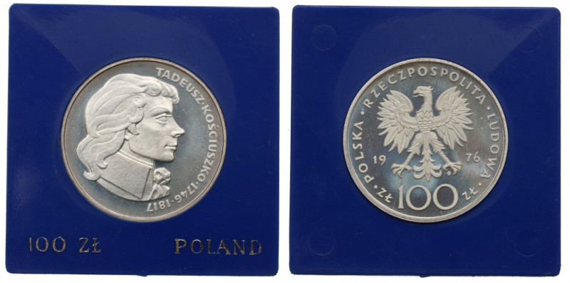 PRL, 100 złotych 1976 - Kościuszko Patyna, skazy tła. 
Grade: Proof- 

Polen,...