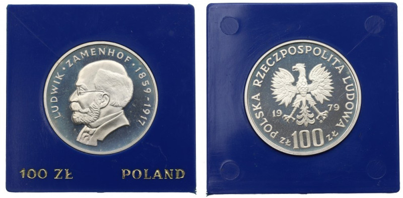 PRL, 100 złotych 1979 - Zamenhoff Patyna, skazy tła. 
Grade: Proof- 

Polen, ...