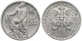 PRL, 5 złotych 1959 Rybak - podwójne słoneczko