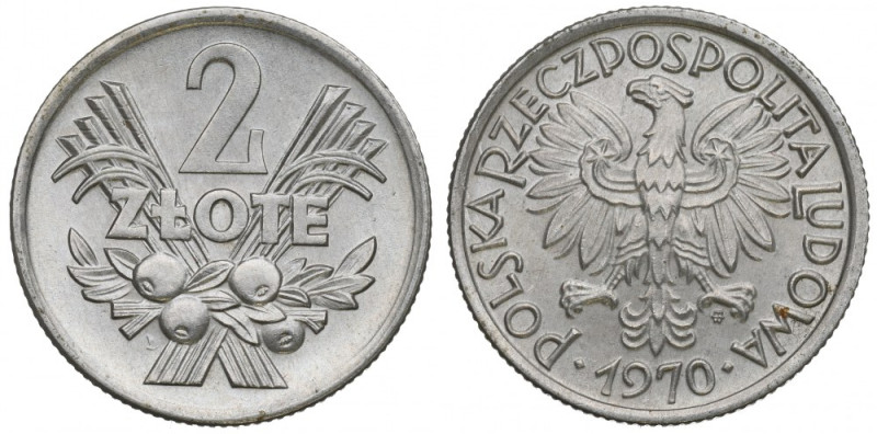 PRL, 2 złote 1970 Jagody Piękny egzemplarz.&nbsp; 
Grade: AU/UNC 

Polen, Pol...
