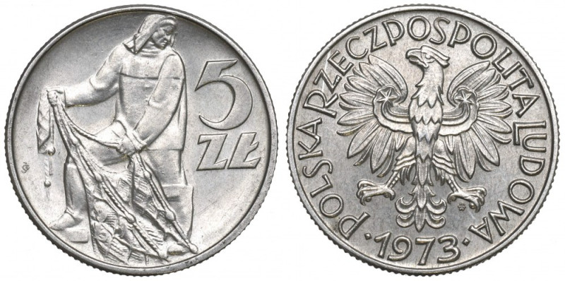 People's Republic of Poland, 5 zlotych 1973 Piękny egzemplarz. Reference: Fische...