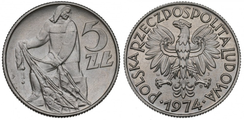 Peoples Republic of Poland, 5 zloty 1974 Piękny wyselekcjonowany menniczy egzemp...