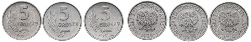 PRL, Zestaw 5 groszy 1970 Piękne, mennicze egzemplarze. 

Polen, Poland