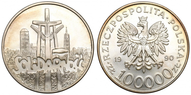 III RP, 100.000 złotych 1990 Solidarność typ A Menniczy egzemplarz. 
Reference:...