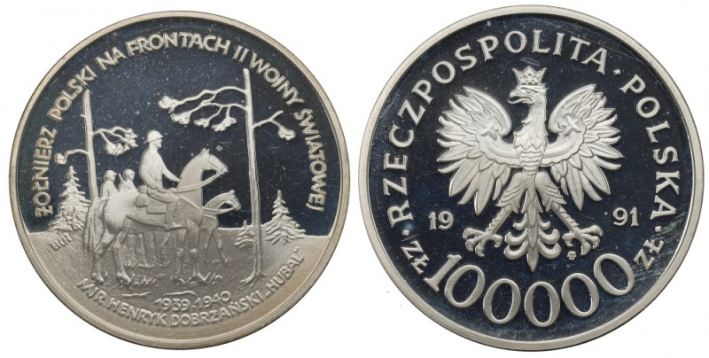 III RP, 100.000 złotych 1991 Hubal Rysy w tle. 
Grade: Proof- 

Polen, Poland...