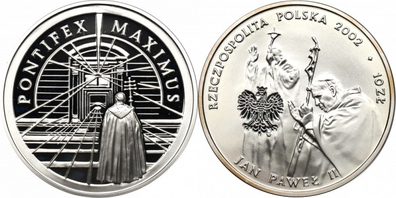 III RP, 10 złotych 2002 - Jan Paweł II Menniczy egzemplarz. Patyna. 
Grade: Pro...