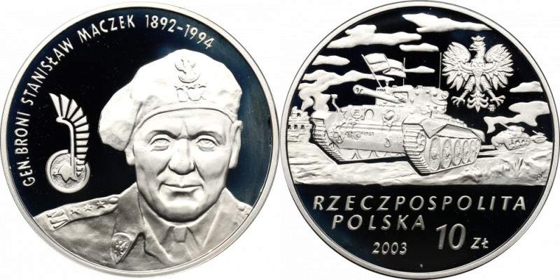 III RP, 10 złotych 2003 gen. Maczek Menniczy egzemplarz. Patyna. 
Grade: Proof ...