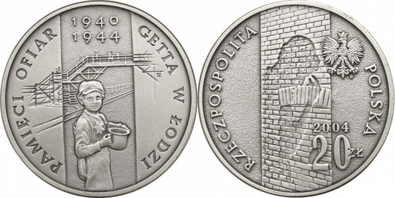 III RP, 20 złotych 2004 - Pamięci ofiar Getta w Łodzi Menniczy egzemplarz. 
Gra...