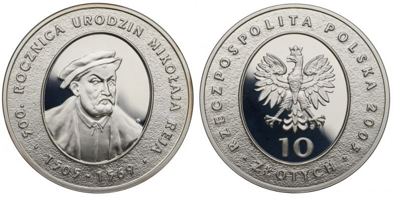 III RP, 10 złotych 2005 - Mikołaj Rej Menniczy egzemplarz. 
Grade: Proof 

Po...