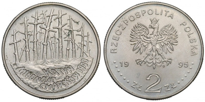 III RP, 2 złote 1995 Katyń Skazy tła, patyna. 
Grade: AU/UNC 

Polen, Poland...