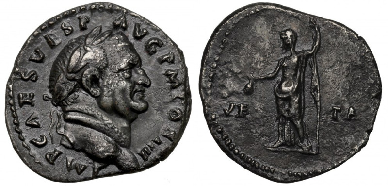 Roman Empire, Vespasianus, Denarius Ładny egzemplarz. Patyna. Lubiana typologicz...