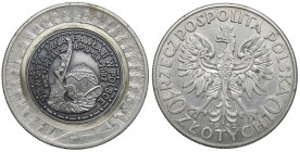 III RP, 10 złotówka II RP z kontrmarką na pamiątkę VII wizyty Jana Pawła II w Polsce