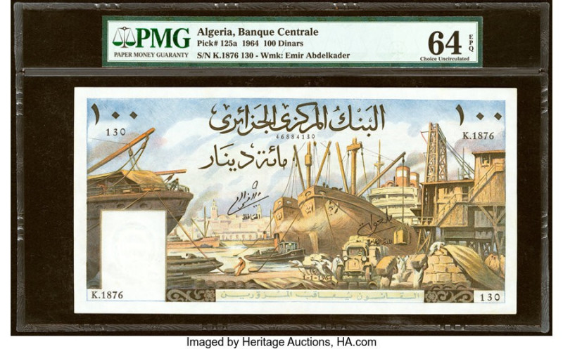 Algeria Banque Centrale d'Algerie 100 Dinars 1.1.1964 Pick 125a PMG Choice Uncir...