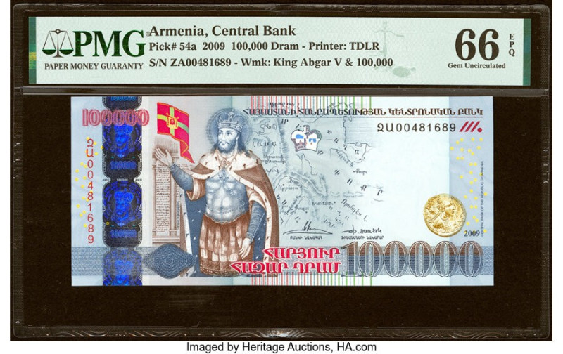 Armenia Central Bank 100,000 Dram 2009 Pick 54a PMG Gem Uncirculated 66 EPQ. 

H...