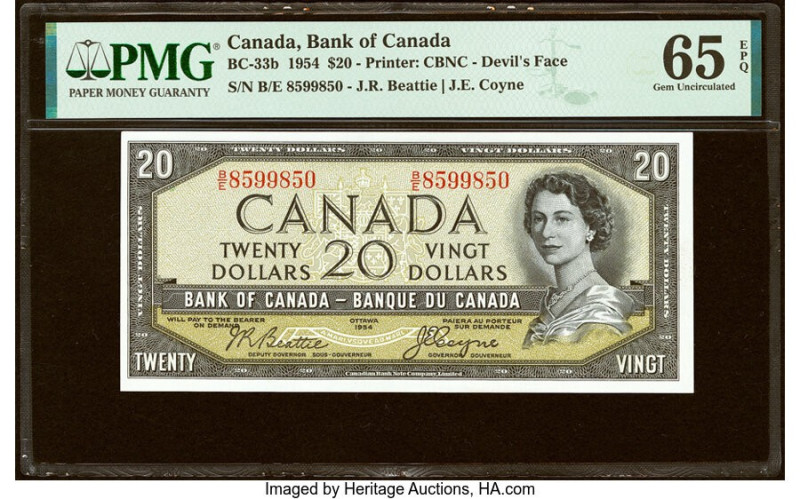 Canada Bank of Canada $20 1954 BC-33b "Devil's Face" PMG Gem Uncirculated 65 EPQ...