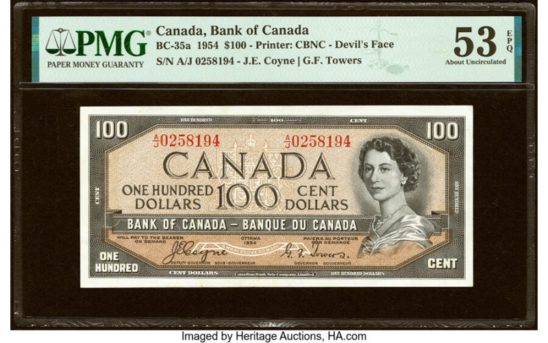 Canada Bank of Canada $100 1954 BC-35a "Devil's Face" PMG About Uncirculated 53 ...