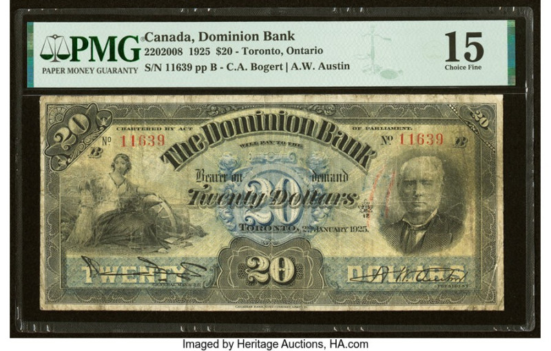 Canada Toronto, ON- Dominion Bank $20 2.1.1925 Ch.# 220-20-08 PMG Choice Fine 15...