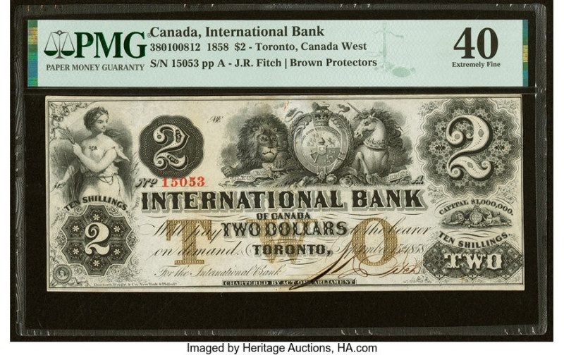 Canada Toronto, CW- International Bank of Canada $2 15.9.1858 Ch.# 380-10-08-12 ...