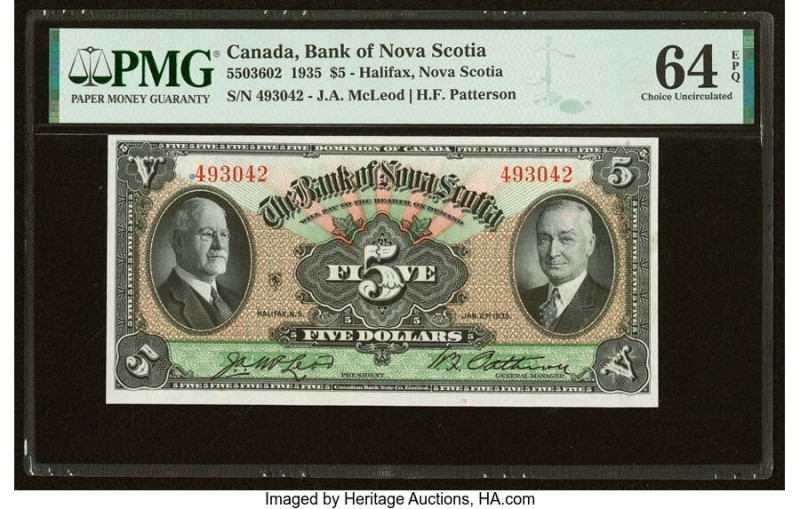 Canada Halifax, NS- Bank of Nova Scotia $5 2.1.1935 Ch.# 550-36-02 PMG Choice Un...