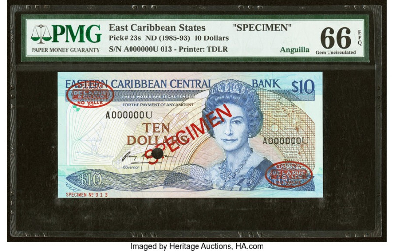 East Caribbean States Central Bank 10 Dollars ND (1985-93) Pick 23s Specimen PMG...