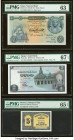 Egypt National Bank of Egypt; Central Bank 5 Pounds 1952-60; 1969-78 Pick 31b; 45c Two Examples PMG Choice Uncirculated 63; Superb Gem Unc 67 EPQ; Mor...