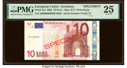 European Union Central Bank, Germany 10 Euro 2002 Pick 2xs Specimen PMG Very Fine 25. Stain and previous mounting are noted. 

HID09801242017

© 2022 ...